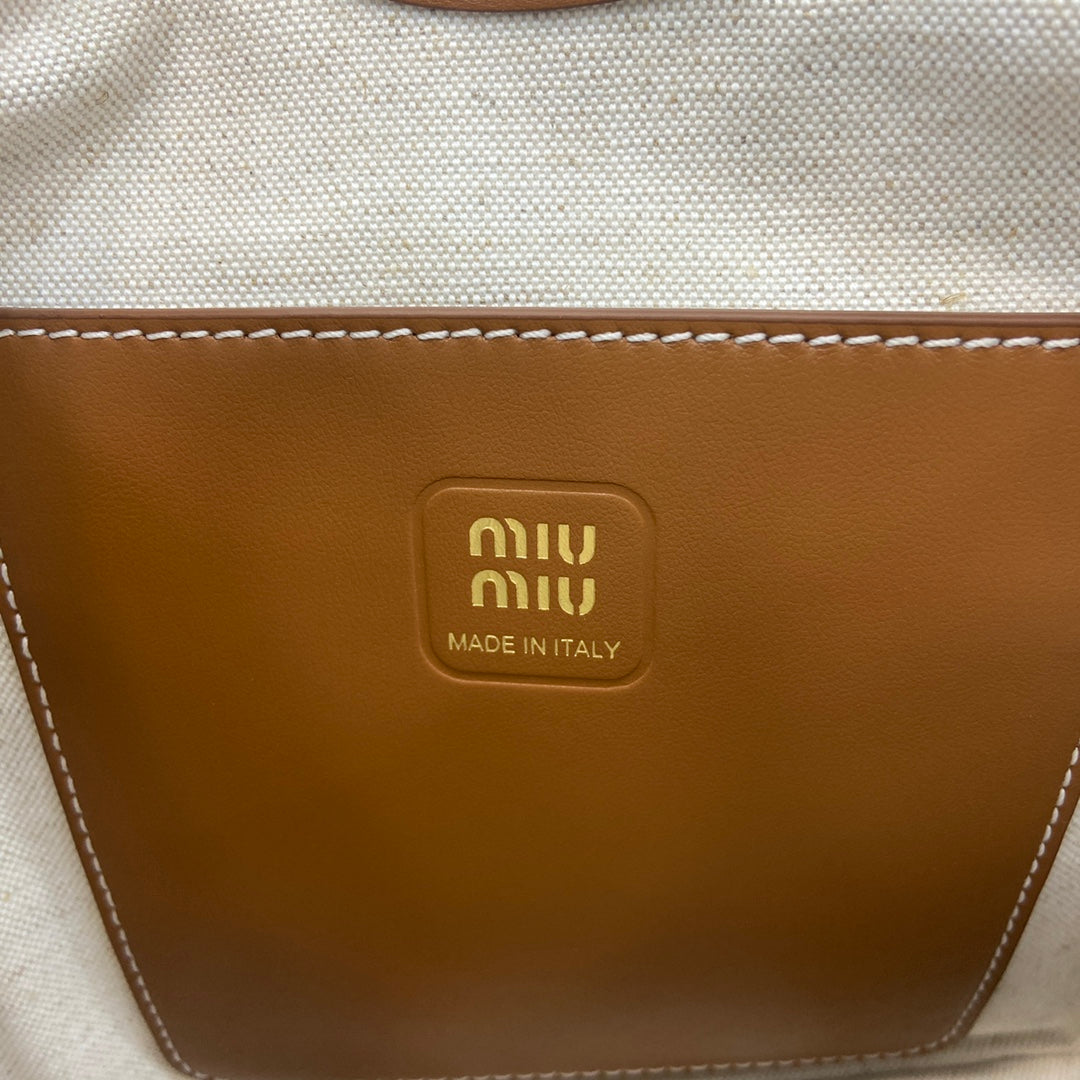Brown Leather Letter-Motif Vintage-Finish Tote Bag