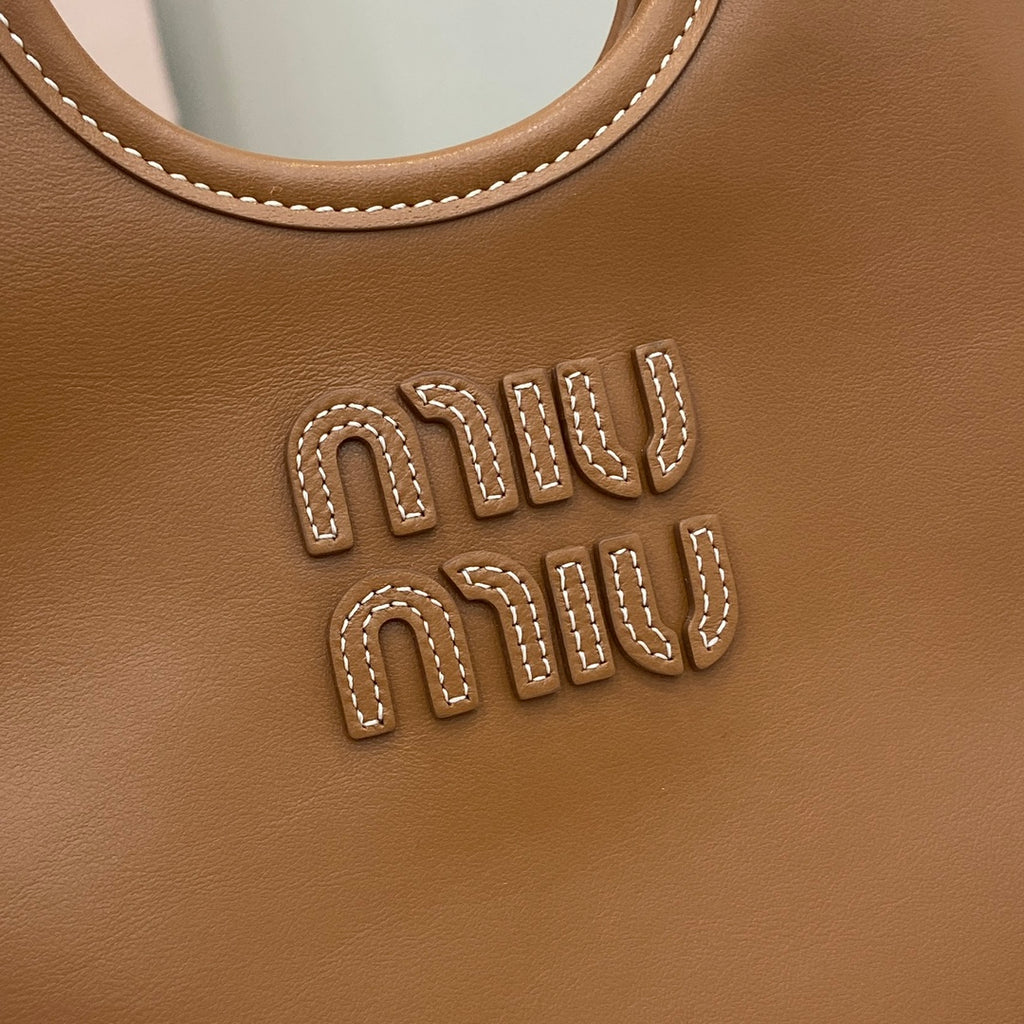 Brown Leather Letter-Motif Vintage-Finish Tote Bag