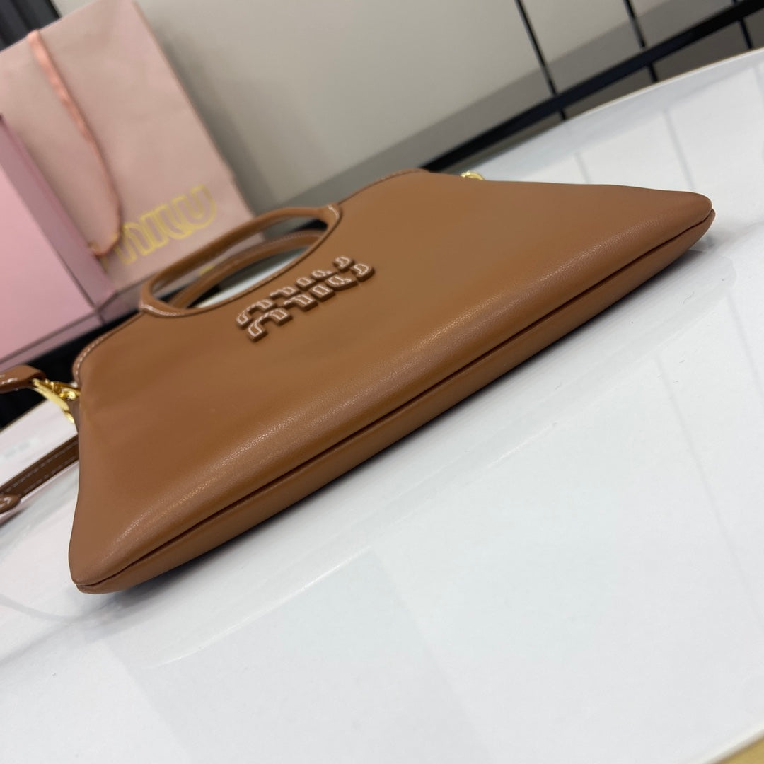 Brown Leather Letter-Motif Vintage-Finish Tote Bag