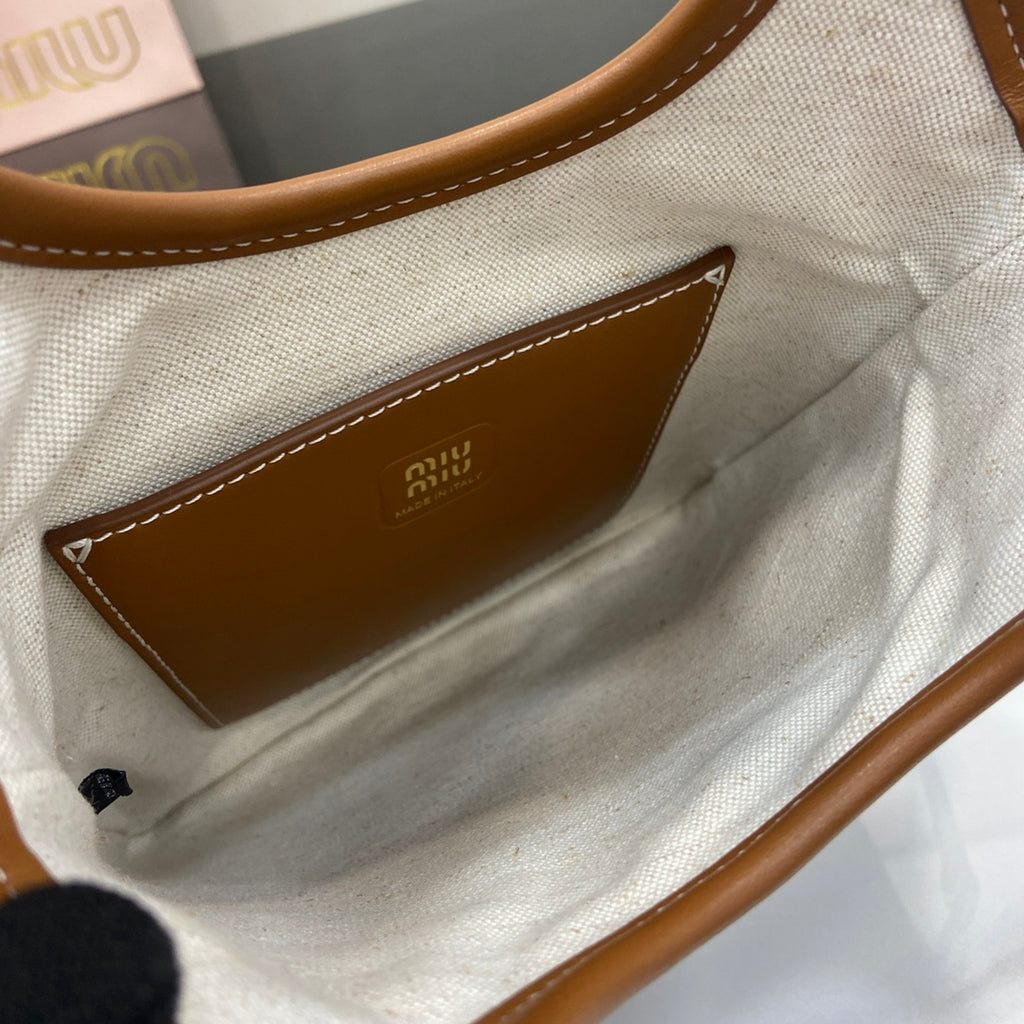 Brown Leather Letter-Motif Vintage-Finish Tote Bag