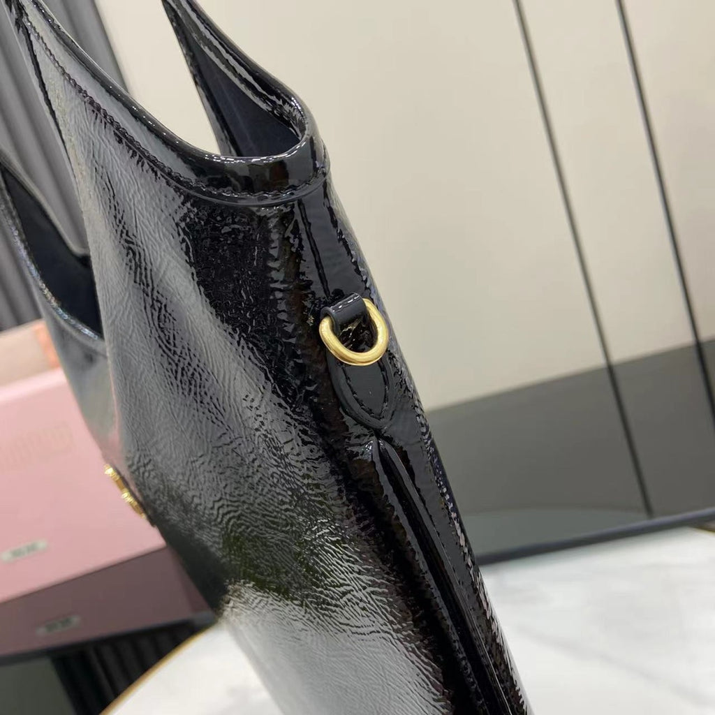 Black Leather Letter-Motif Tote Bag