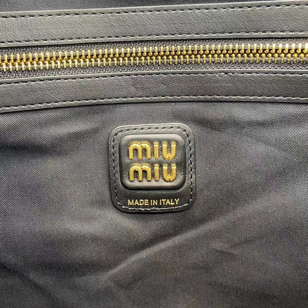 Black Leather Letter-Motif Tote Bag