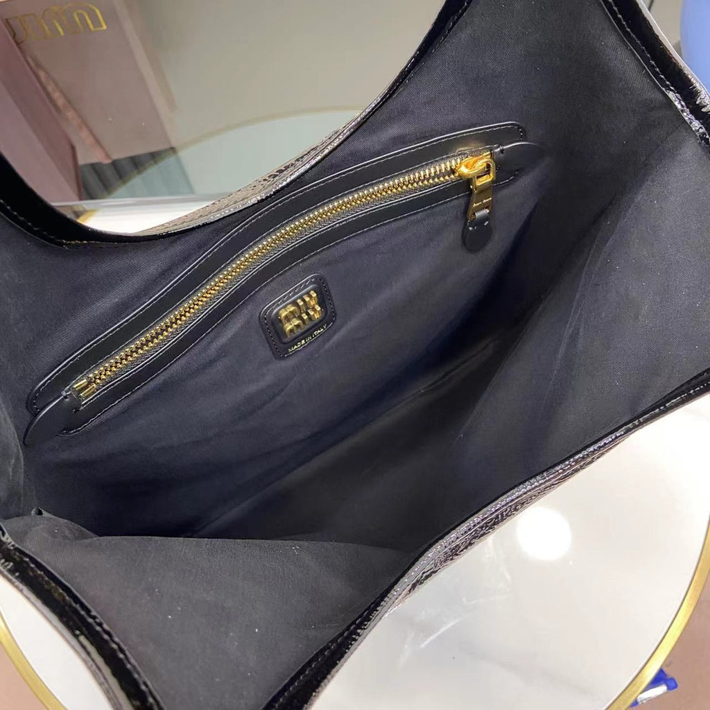 Black Leather Letter-Motif Tote Bag