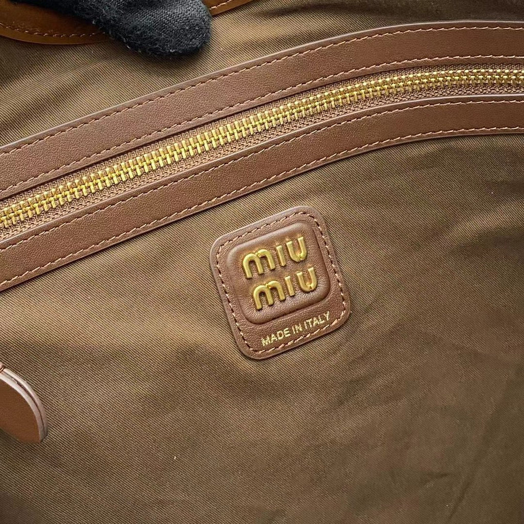 Brown Leather Letter-Motif Tote Bag