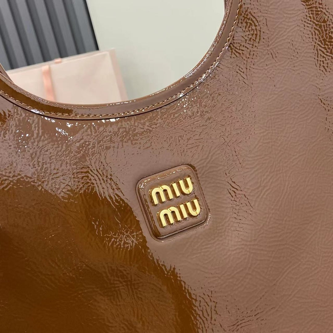Brown Leather Letter-Motif Tote Bag