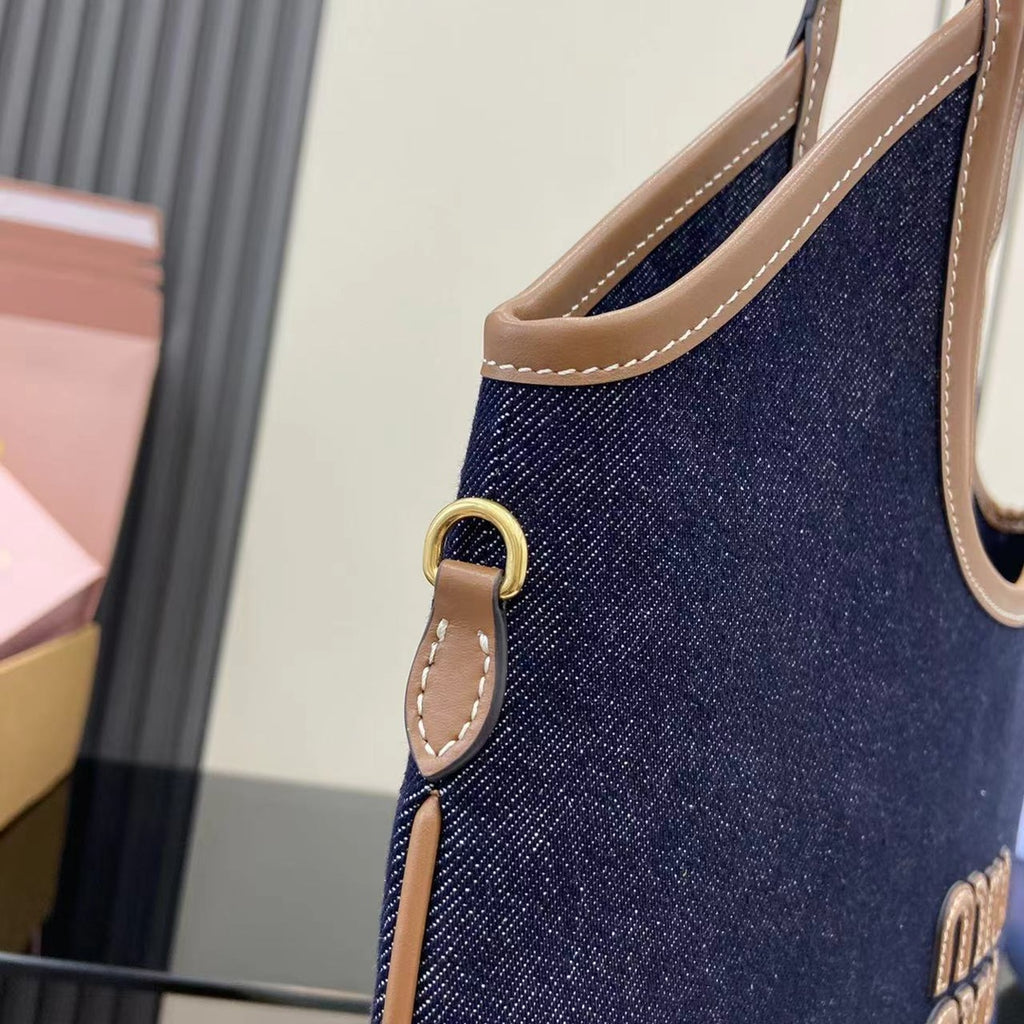 Miu Miu Black Leather Letter-Motif Tote Bag