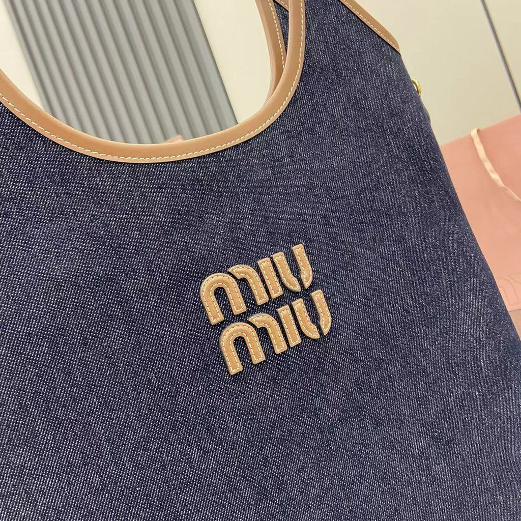 Miu Miu Black Leather Letter-Motif Tote Bag