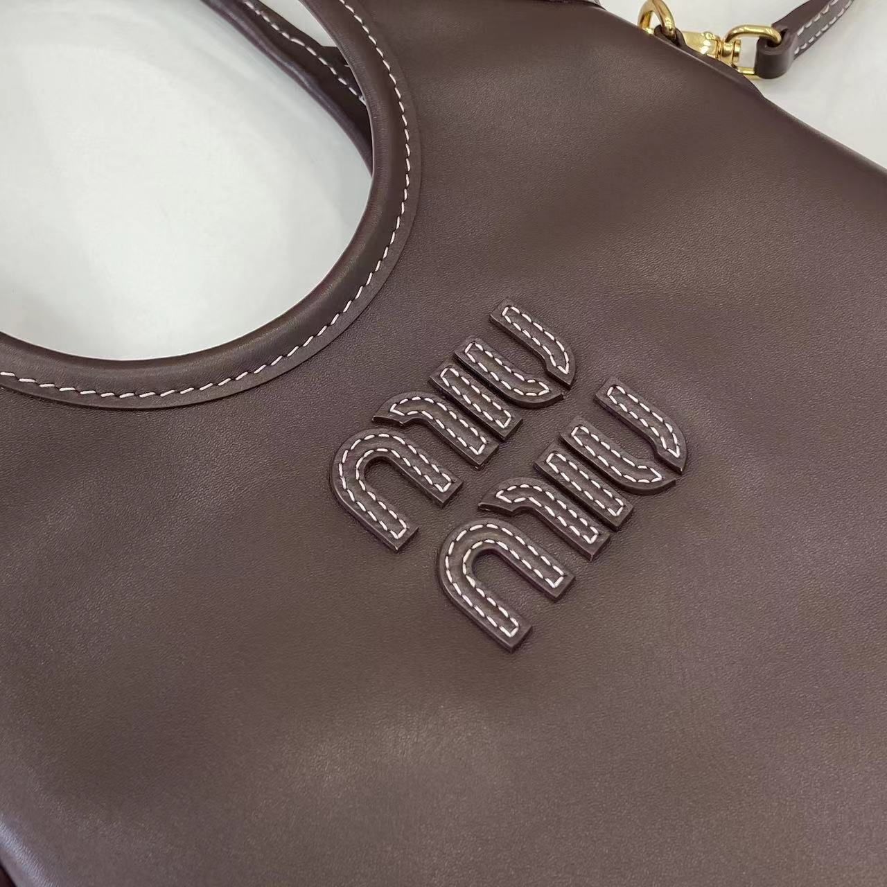 Leather Letter-Motif Vintage-Finish Tote Bag