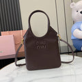 Leather Letter-Motif Vintage-Finish Tote Bag