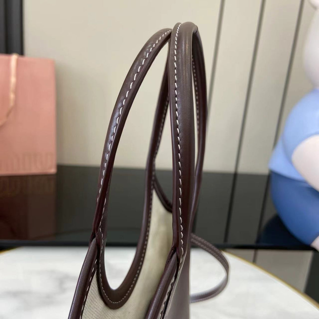 Leather Letter-Motif Vintage-Finish Tote Bag
