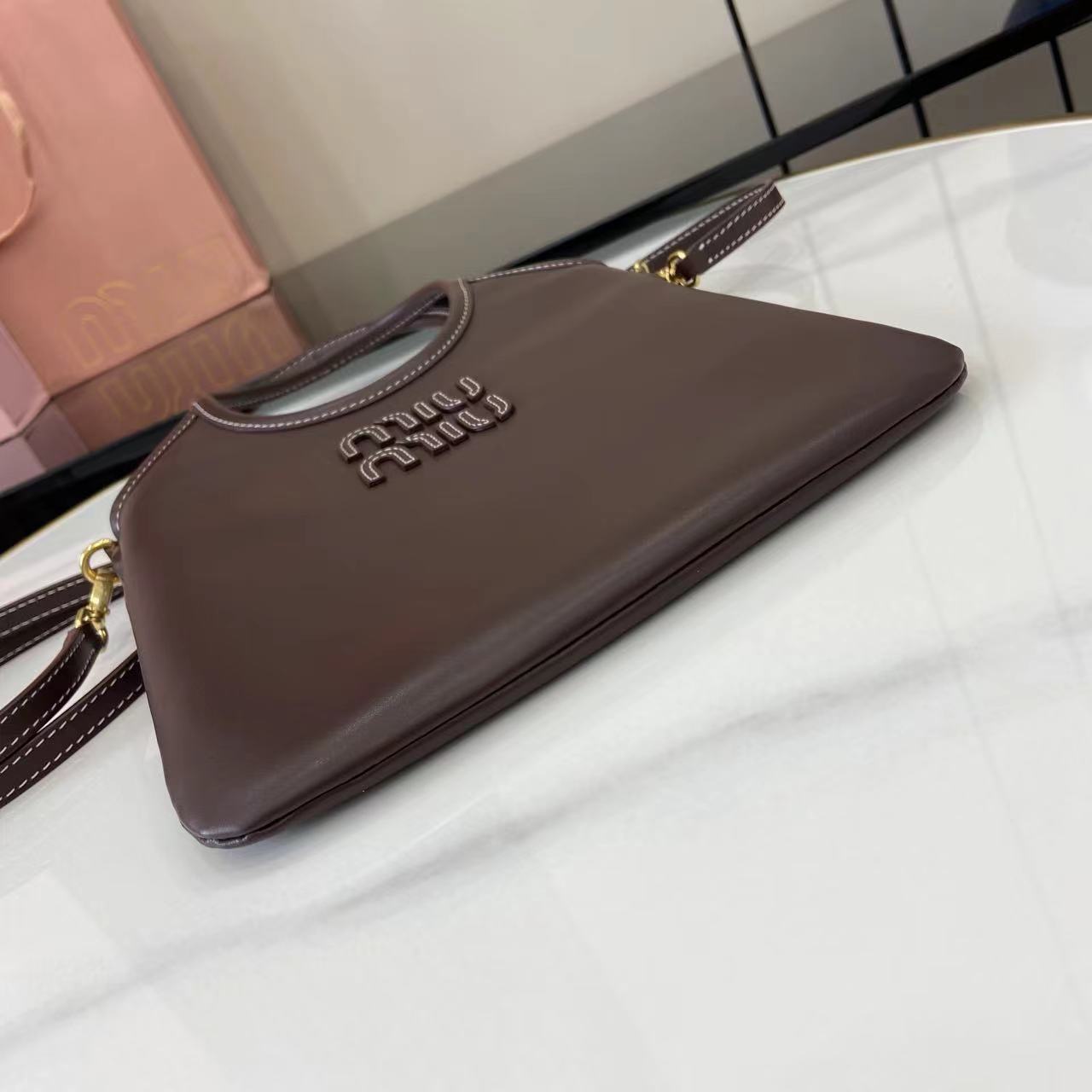 Leather Letter-Motif Vintage-Finish Tote Bag