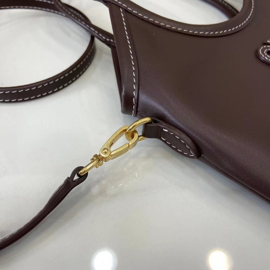 Leather Letter-Motif Vintage-Finish Tote Bag