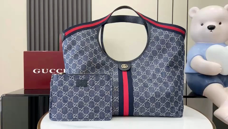 Gucci Light Blue Nylon Double G Tote Bag
