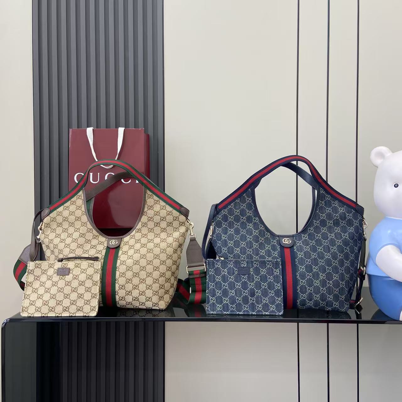 Gucci White Leather Double G Tote Bag