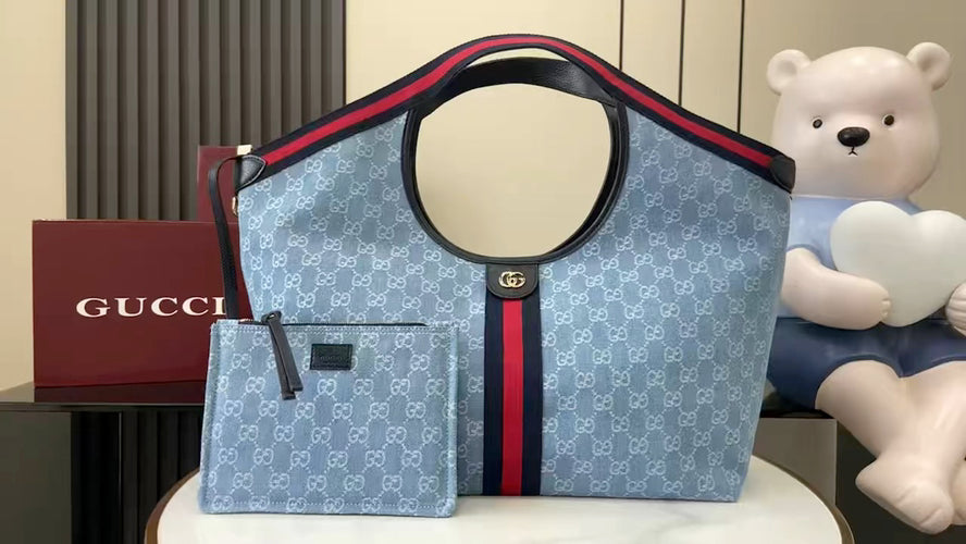Gucci Light Blue Nylon Double G Tote Bag