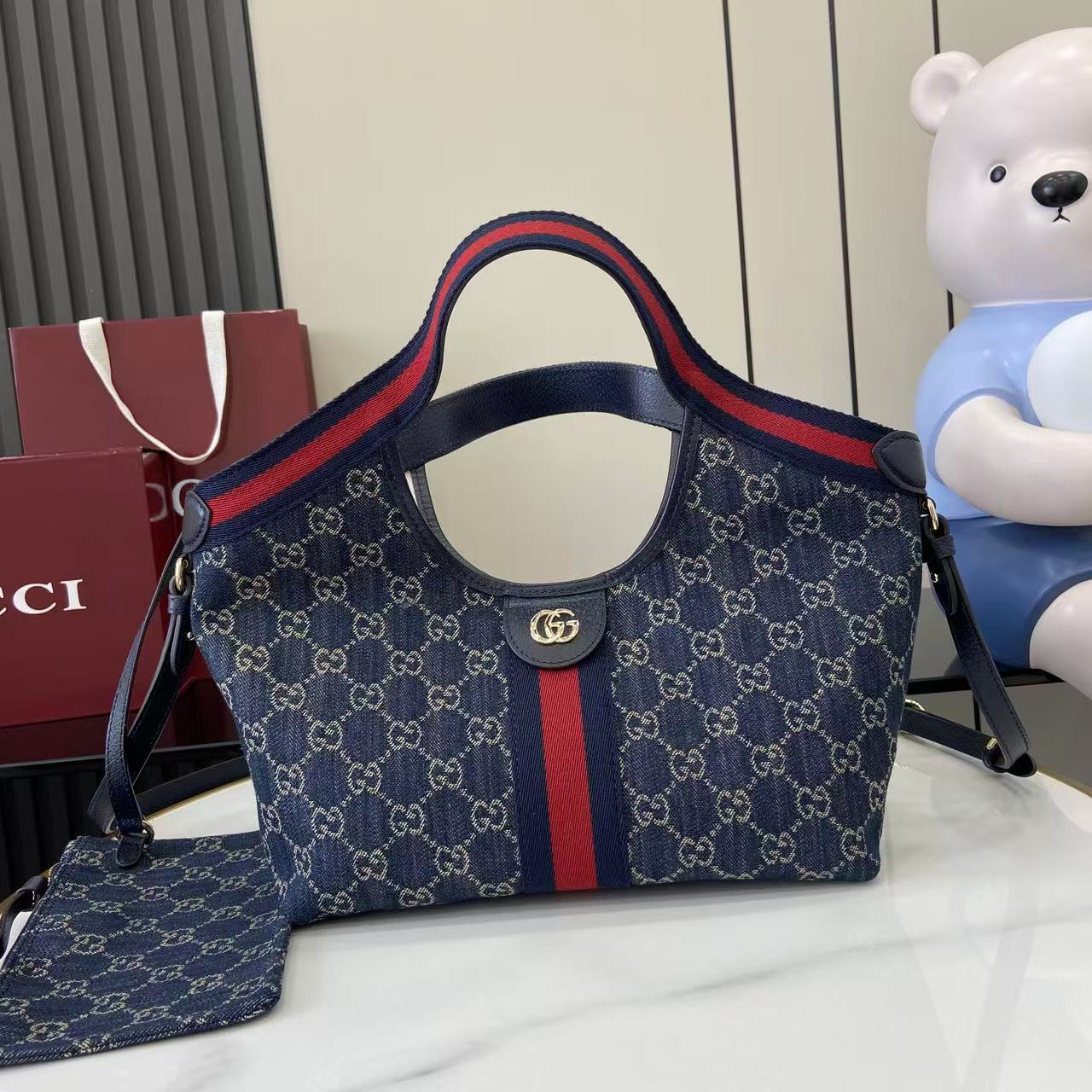 Gucci White Leather Double G Tote Bag