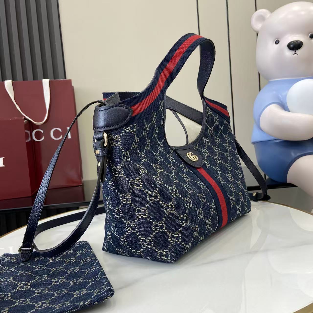 Gucci White Leather Double G Tote Bag
