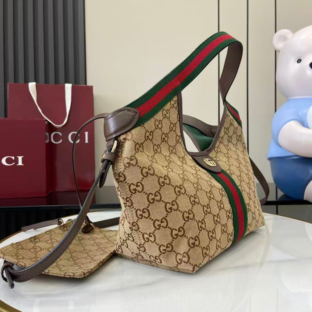 Gucci Brown Linen Double G Tote Bag