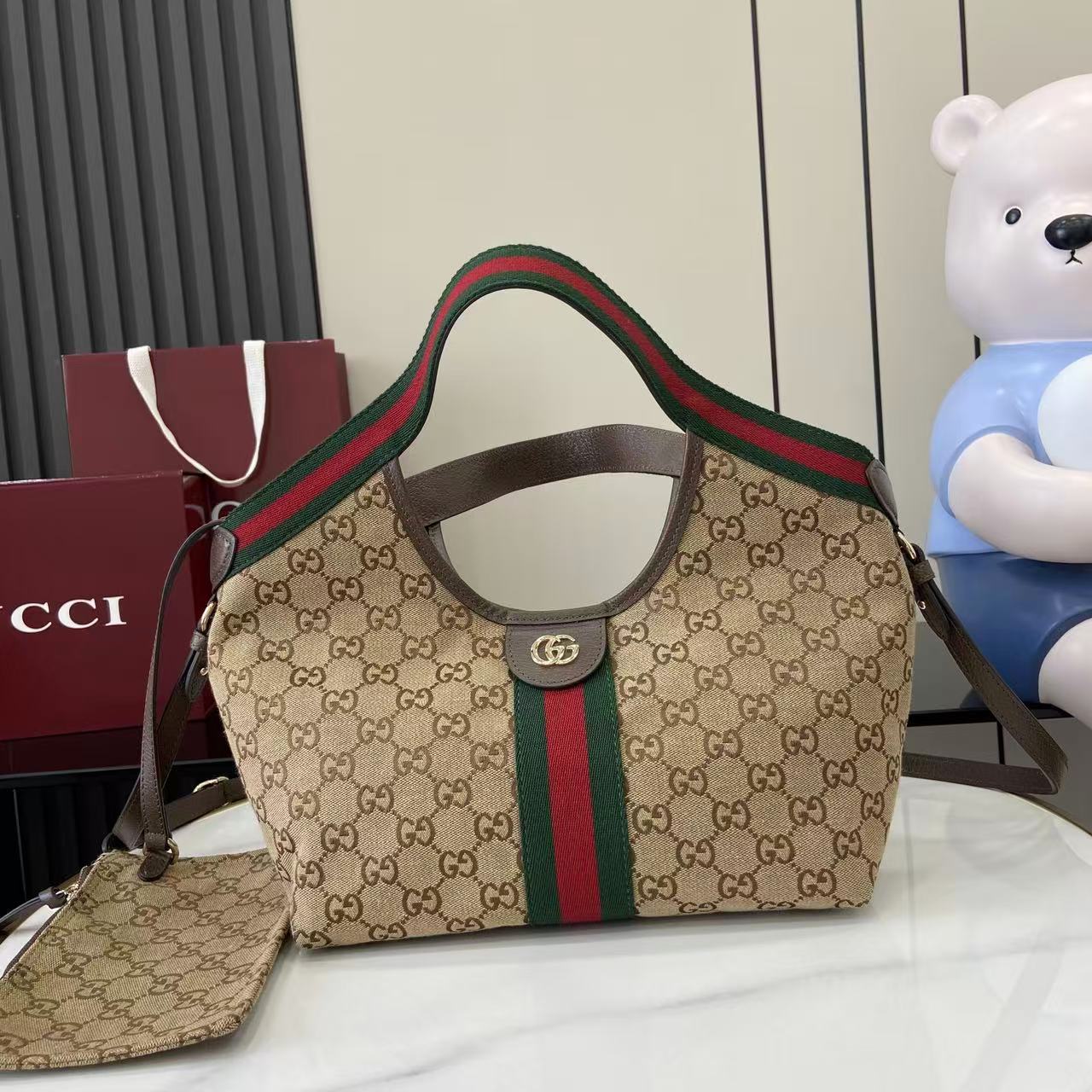 Gucci Brown Linen Double G Tote Bag