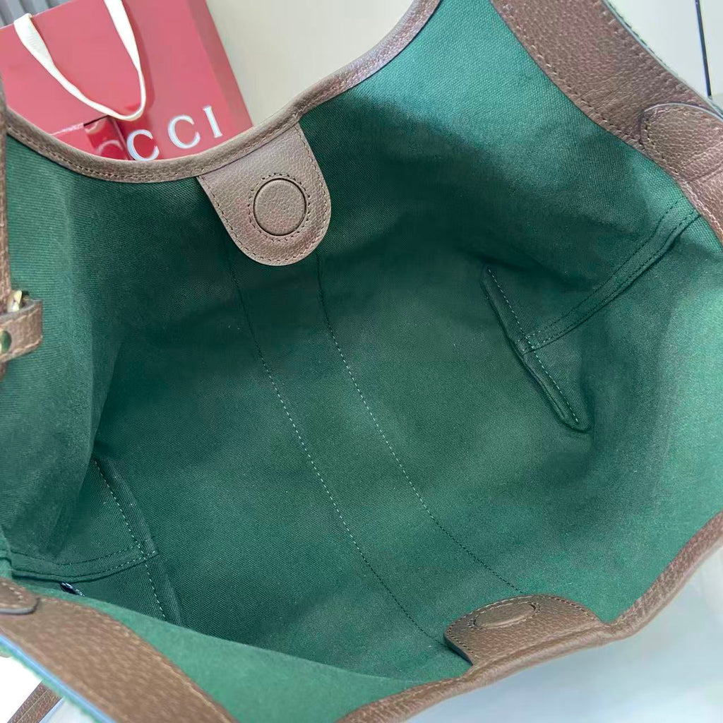 Gucci Brown Linen Double G Tote Bag