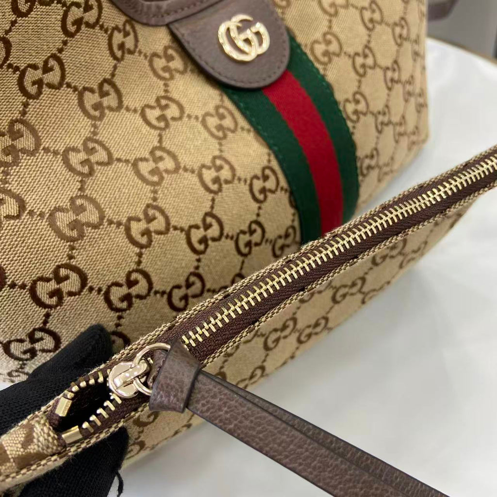 Gucci Brown Linen Double G Tote Bag
