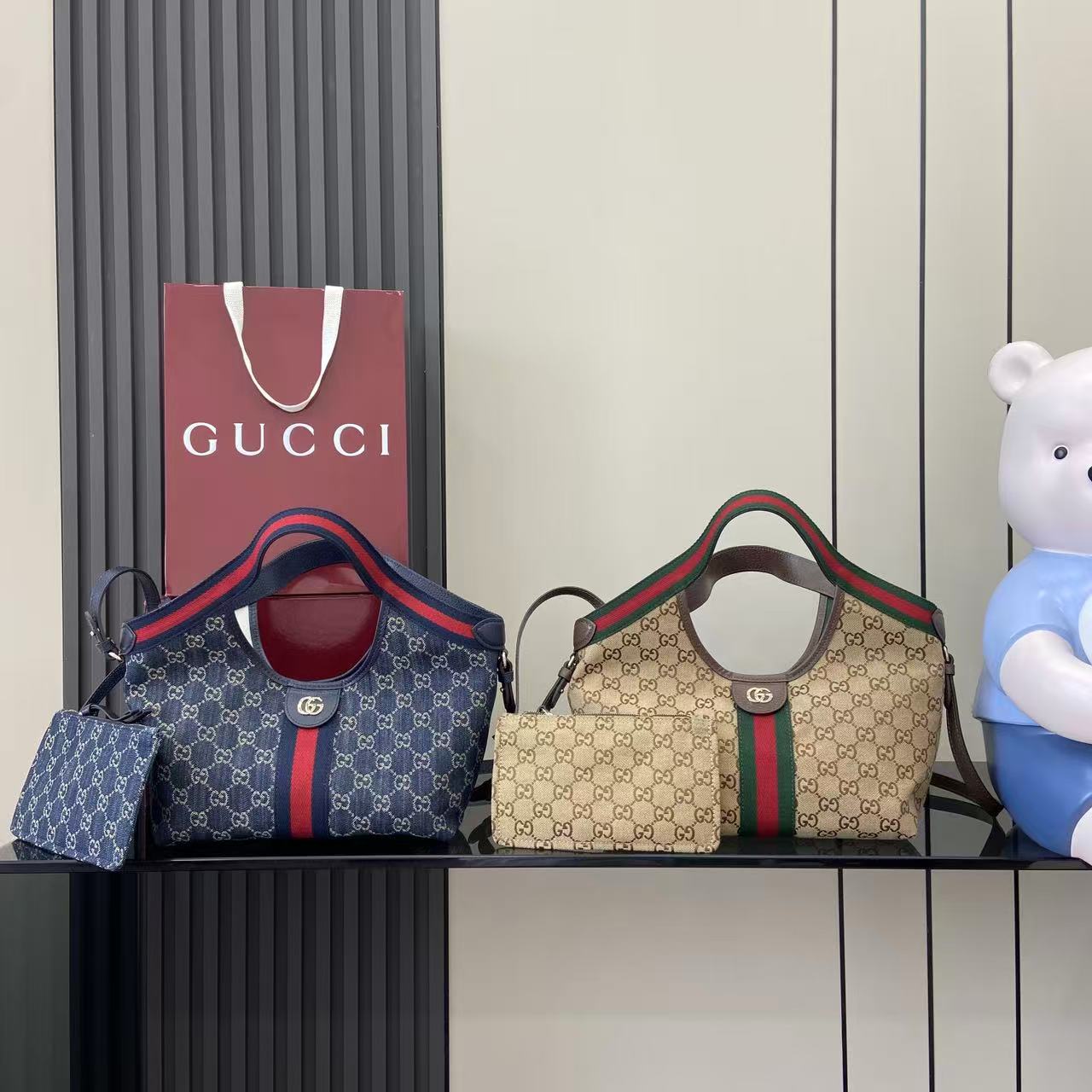 Gucci Brown Linen Double G Tote Bag