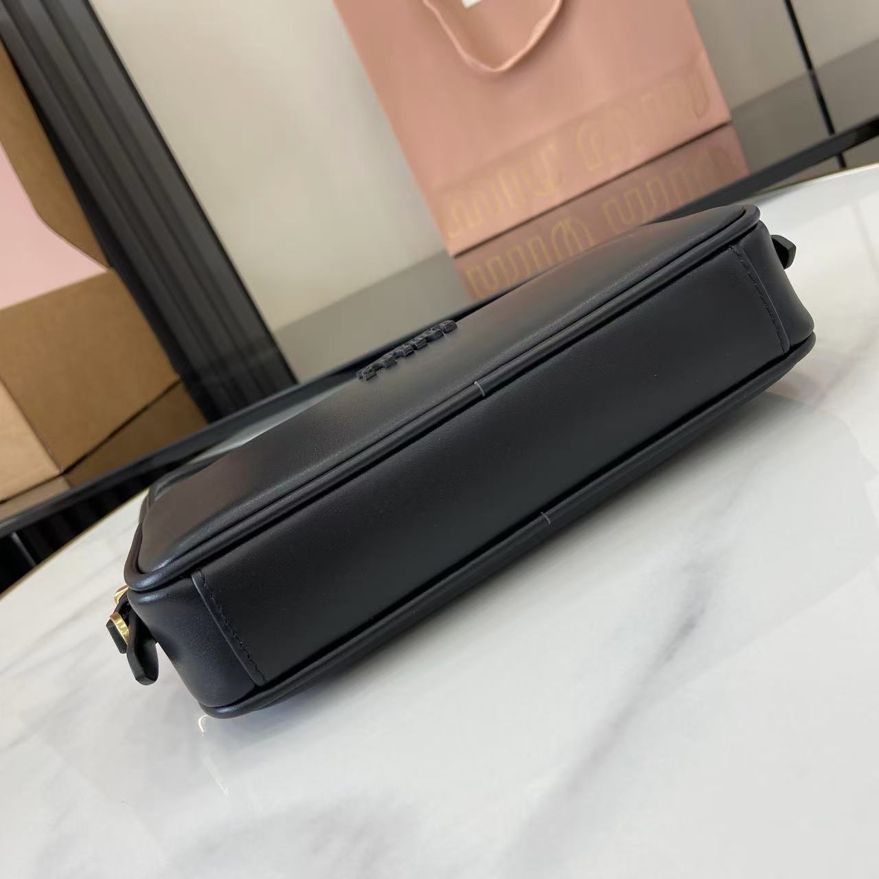 Black Leather Colorblock Vintage-Finish Clutch