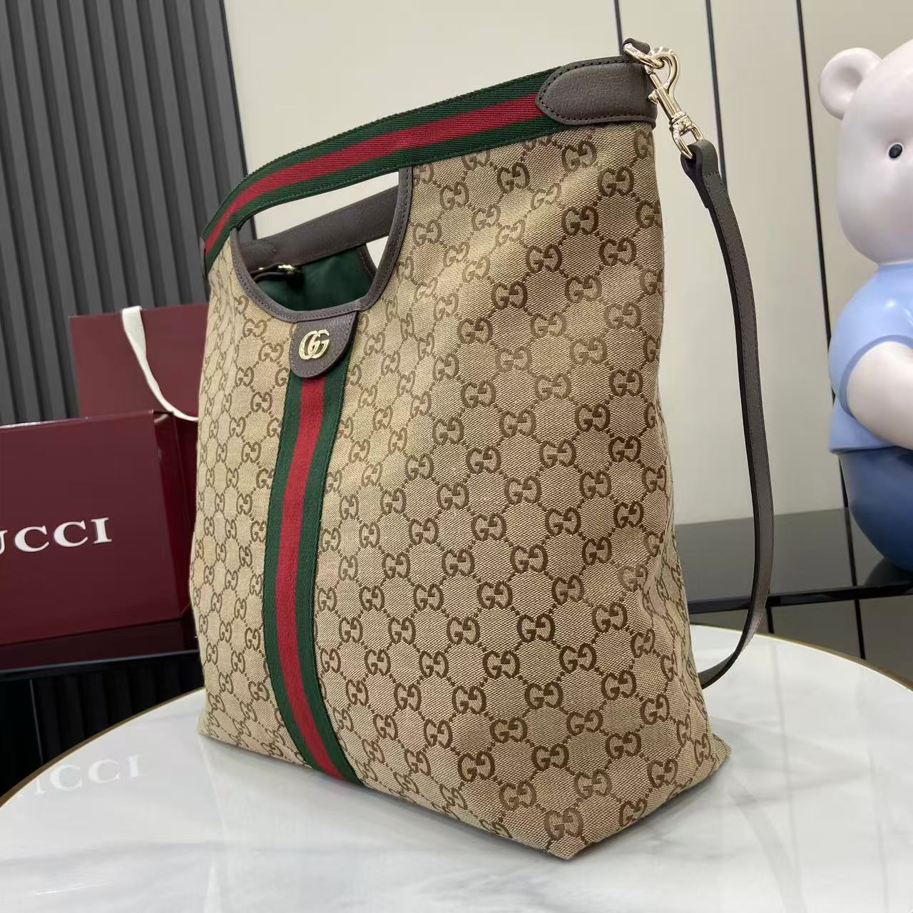 Gucci Black Leather Double G Tote Bag