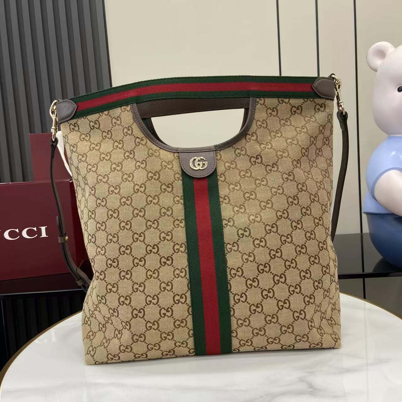 Gucci Black Leather Double G Tote Bag