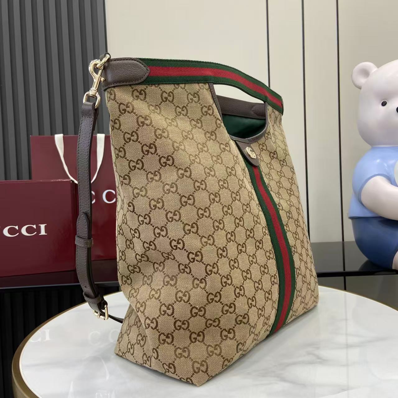 Gucci Black Leather Double G Tote Bag