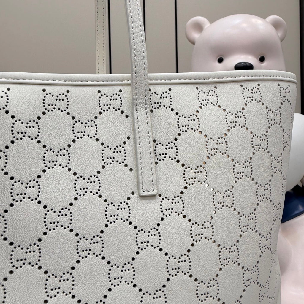 Gucci White Leather Openwork Tote Bag