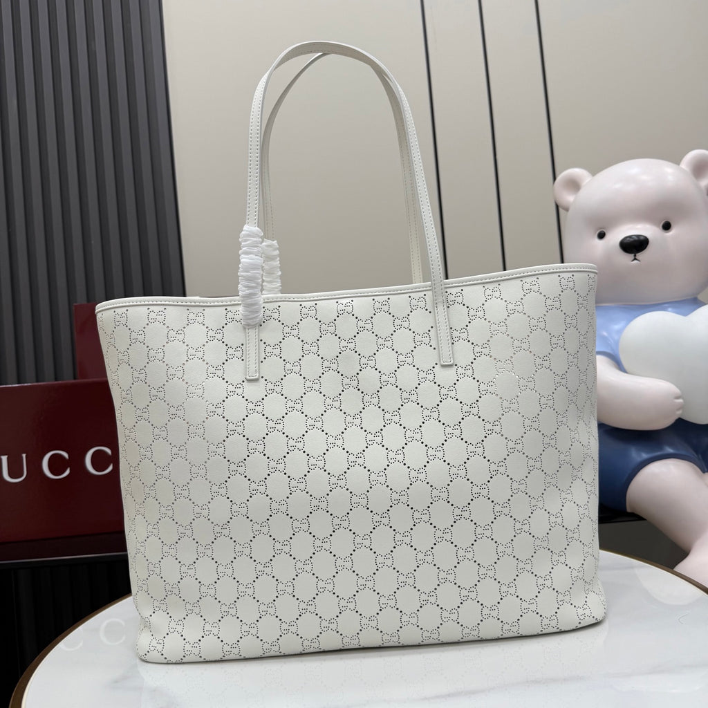 Gucci White Leather Openwork Tote Bag