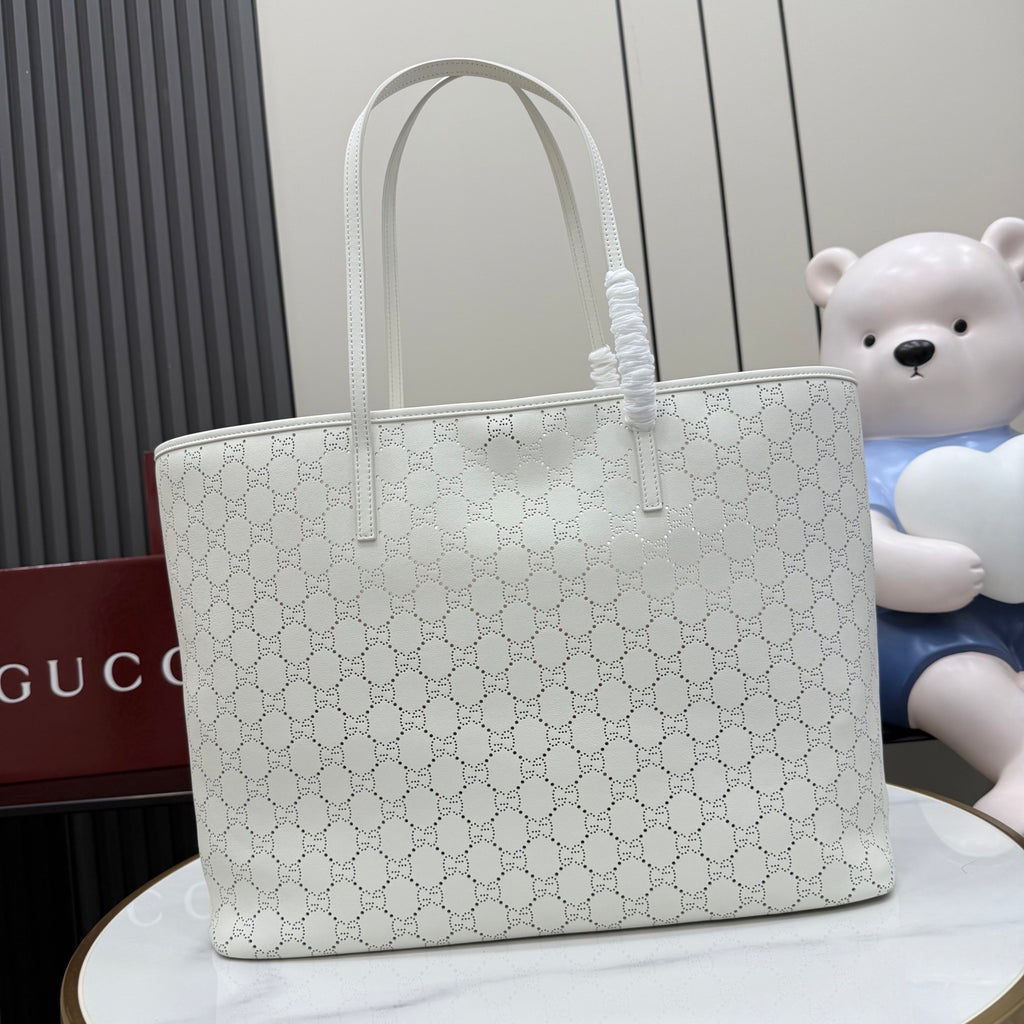 Gucci White Leather Openwork Tote Bag