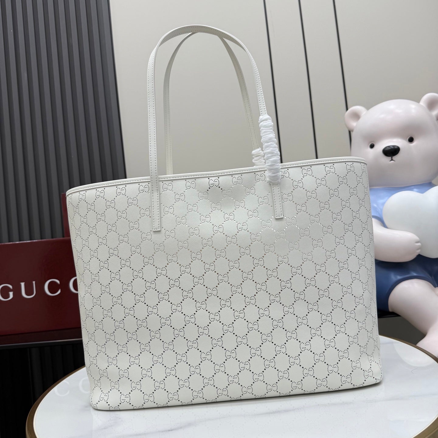 Gucci White Leather Openwork Tote Bag