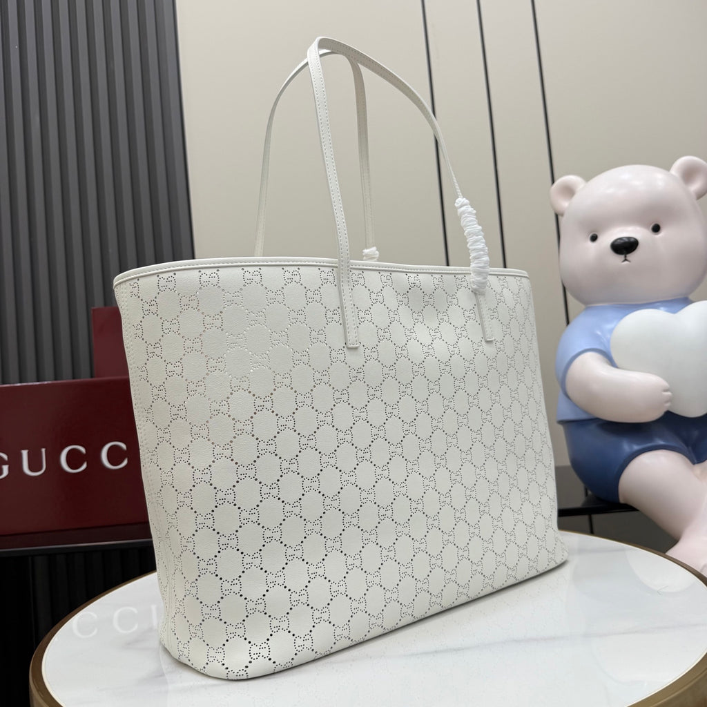 Gucci White Leather Openwork Tote Bag