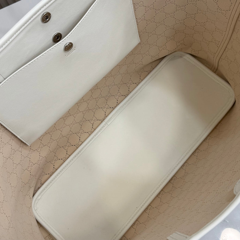 Gucci White Leather Openwork Tote Bag