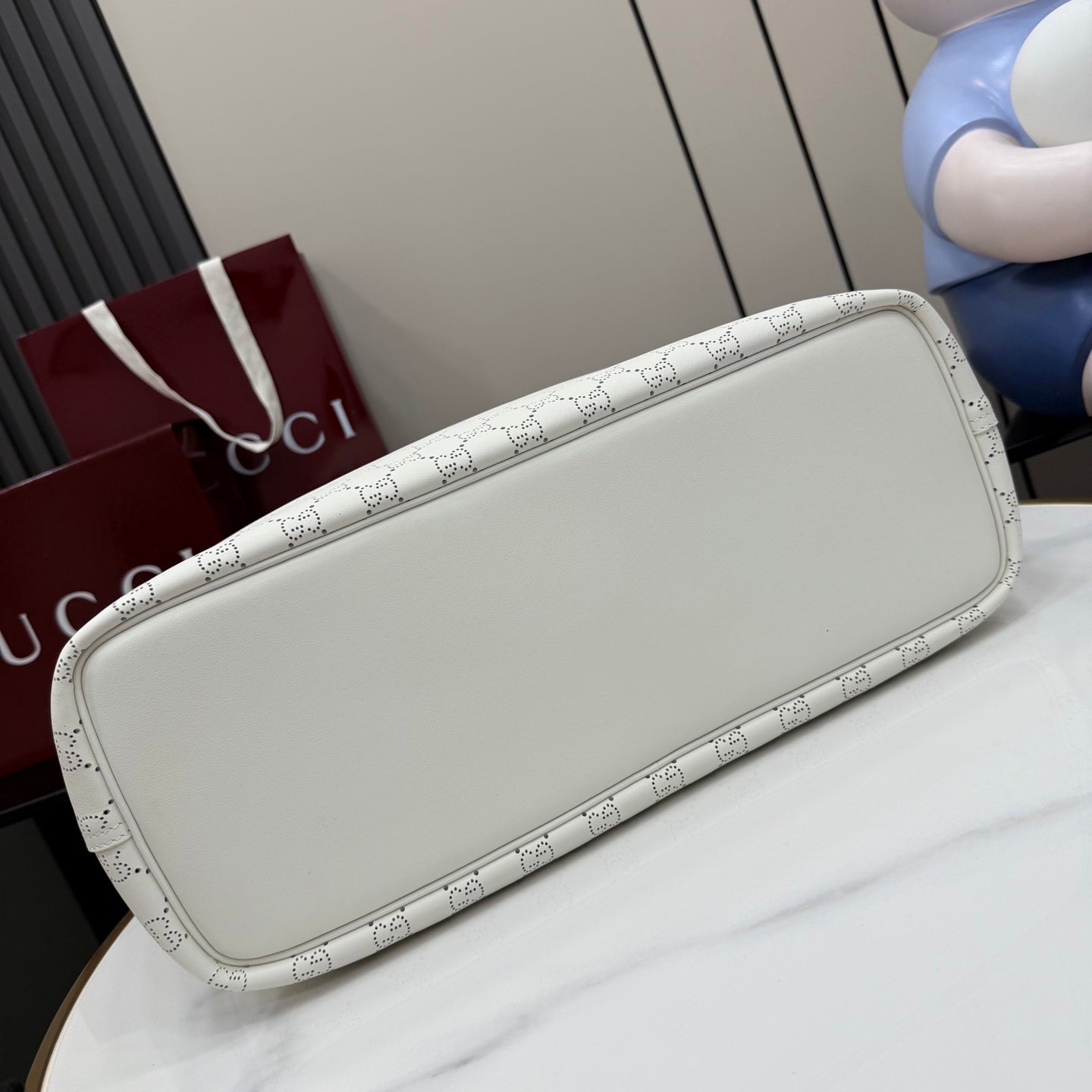 Gucci White Leather Openwork Tote Bag