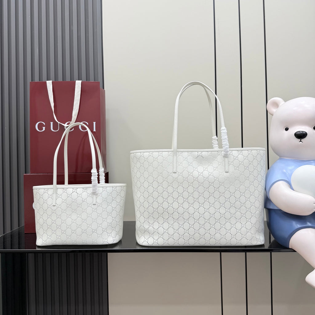 Gucci White Leather Openwork Tote Bag
