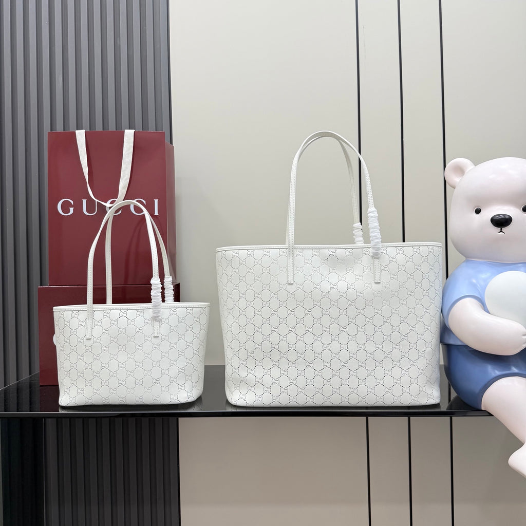 Gucci White Leather Openwork Tote Bag