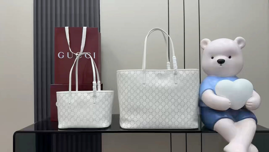 Gucci White Leather Drawstring Tote Bag