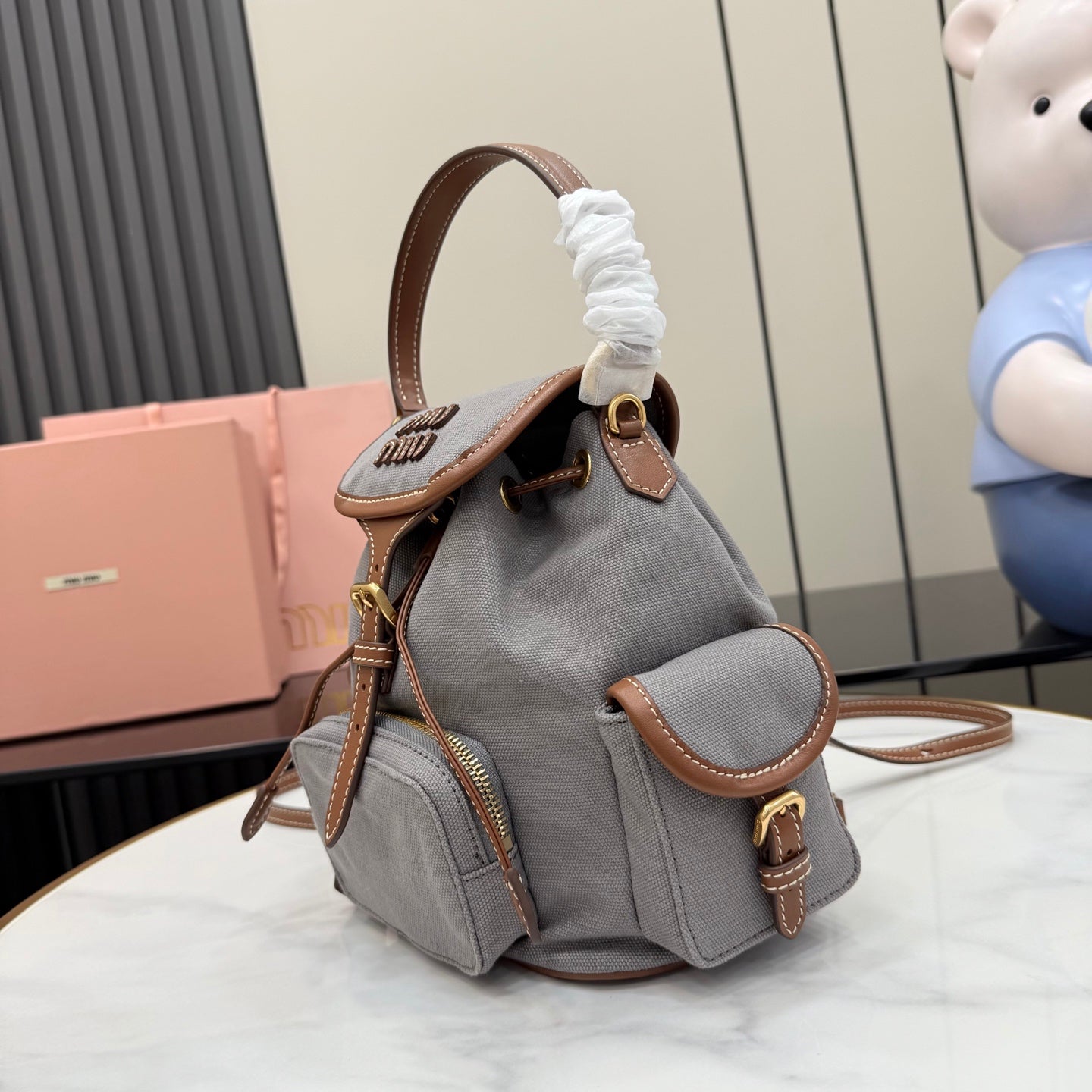 Brown Linen Backpack