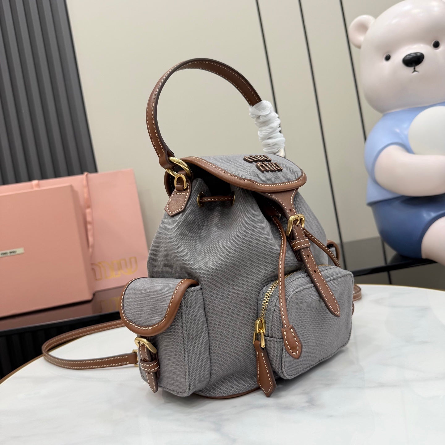 Brown Linen Backpack