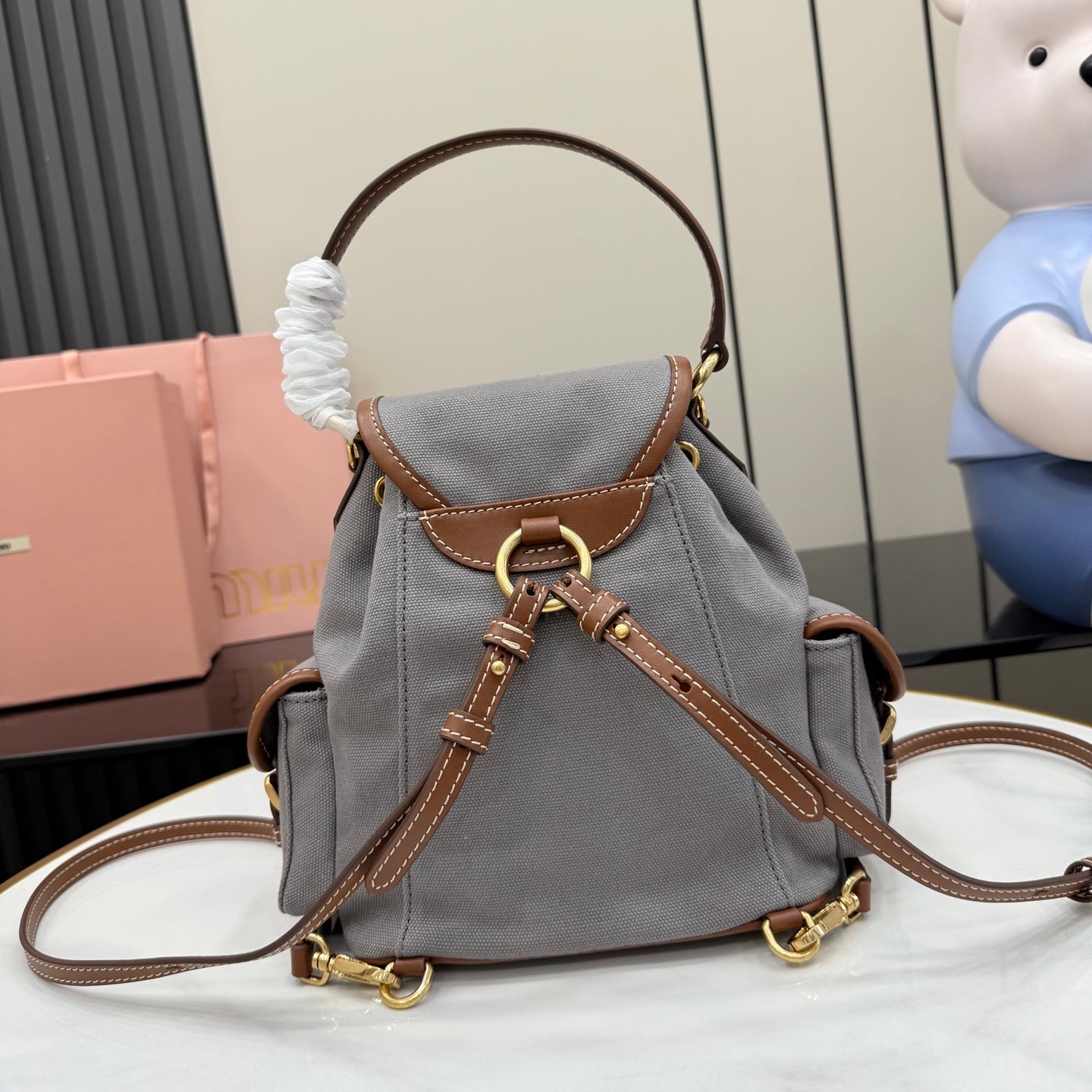 Brown Linen Backpack