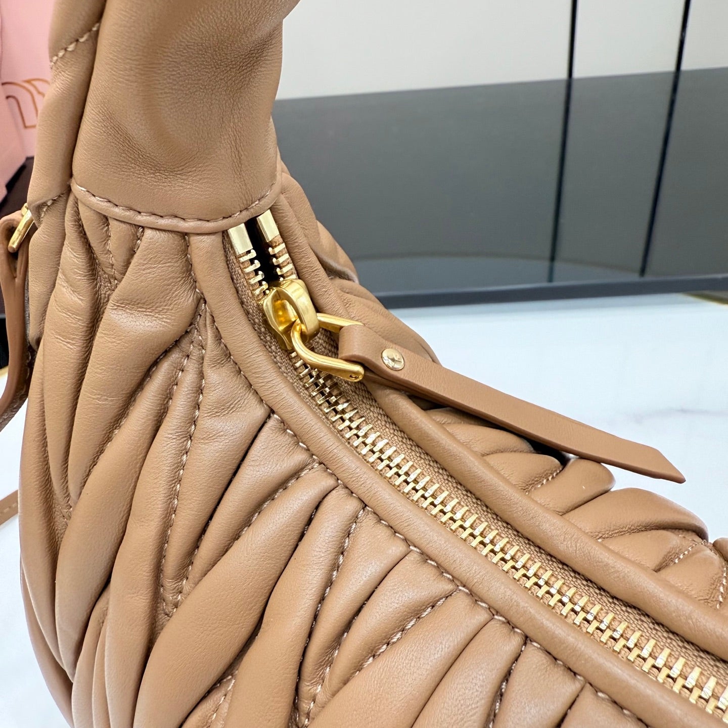Miu Miu Brown Lambskin Leather Vintage-Finish Handbag