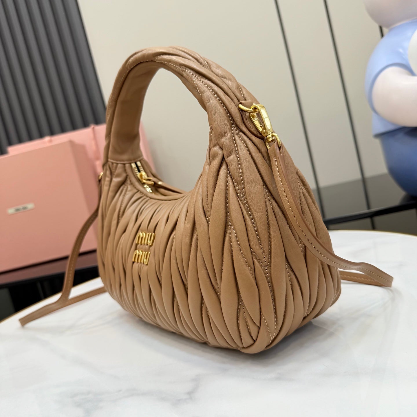 Miu Miu Brown Lambskin Leather Vintage-Finish Handbag