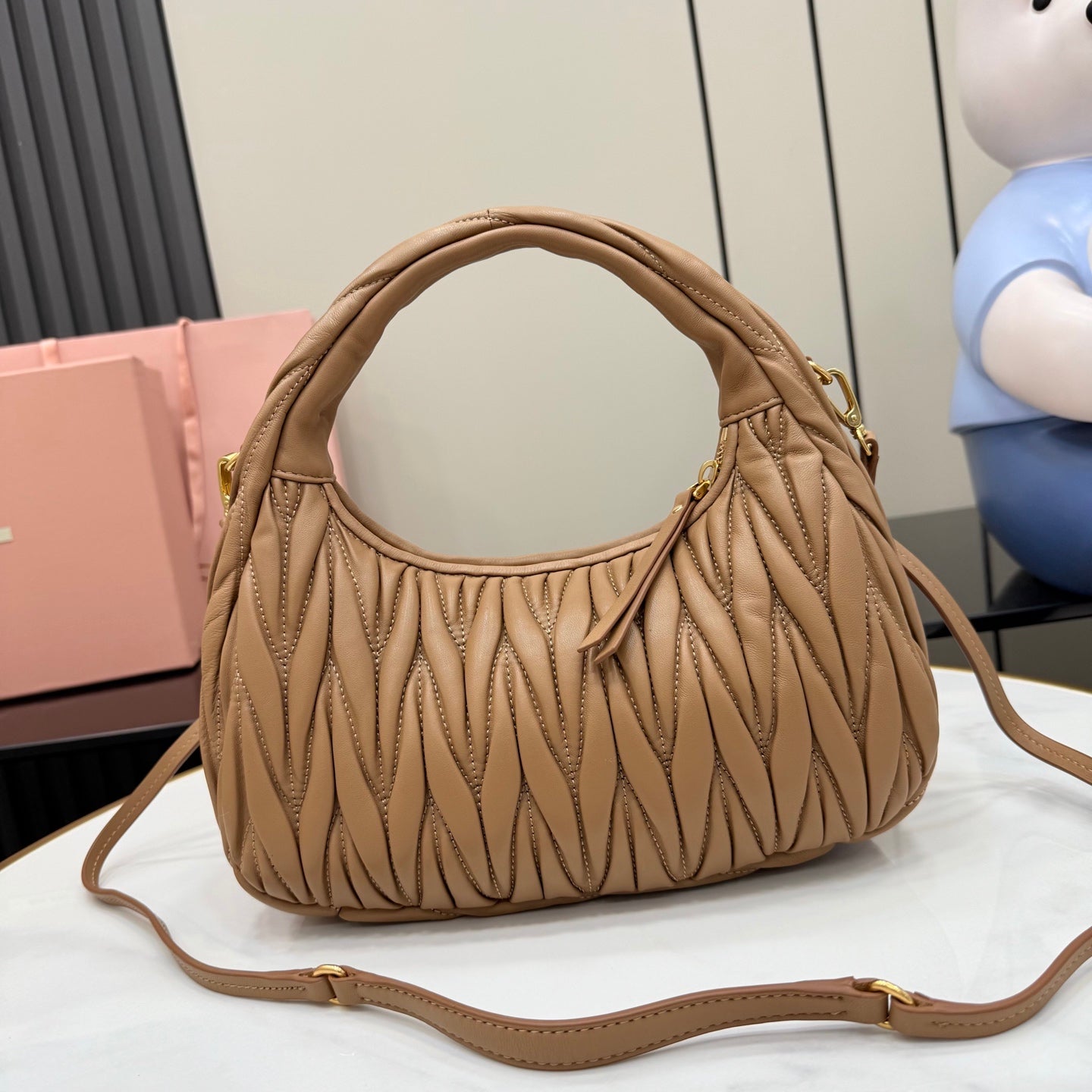 Miu Miu Brown Lambskin Leather Vintage-Finish Handbag
