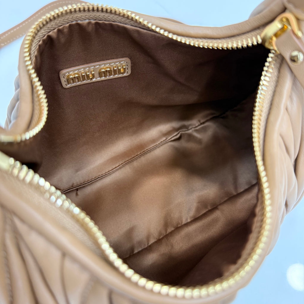 Miu Miu Brown Lambskin Leather Vintage-Finish Handbag