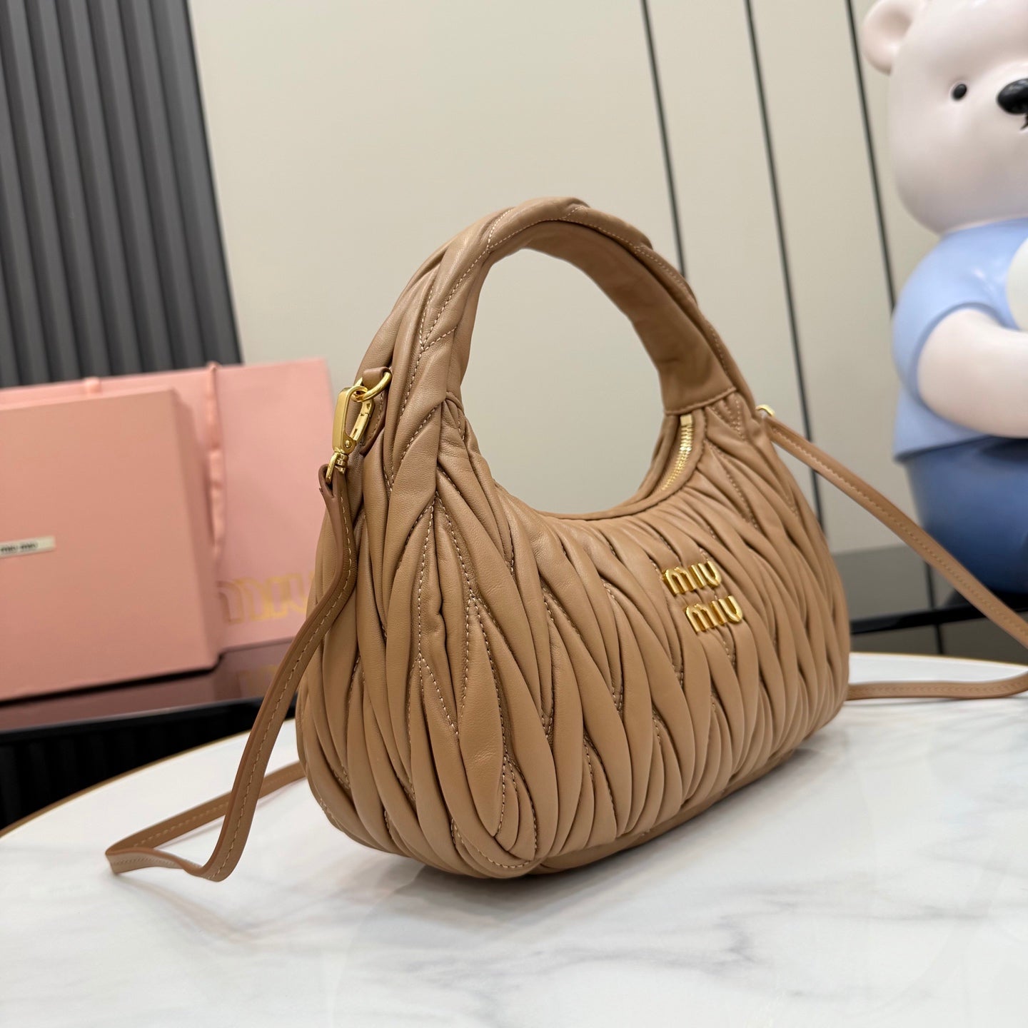 Miu Miu Brown Lambskin Leather Vintage-Finish Handbag