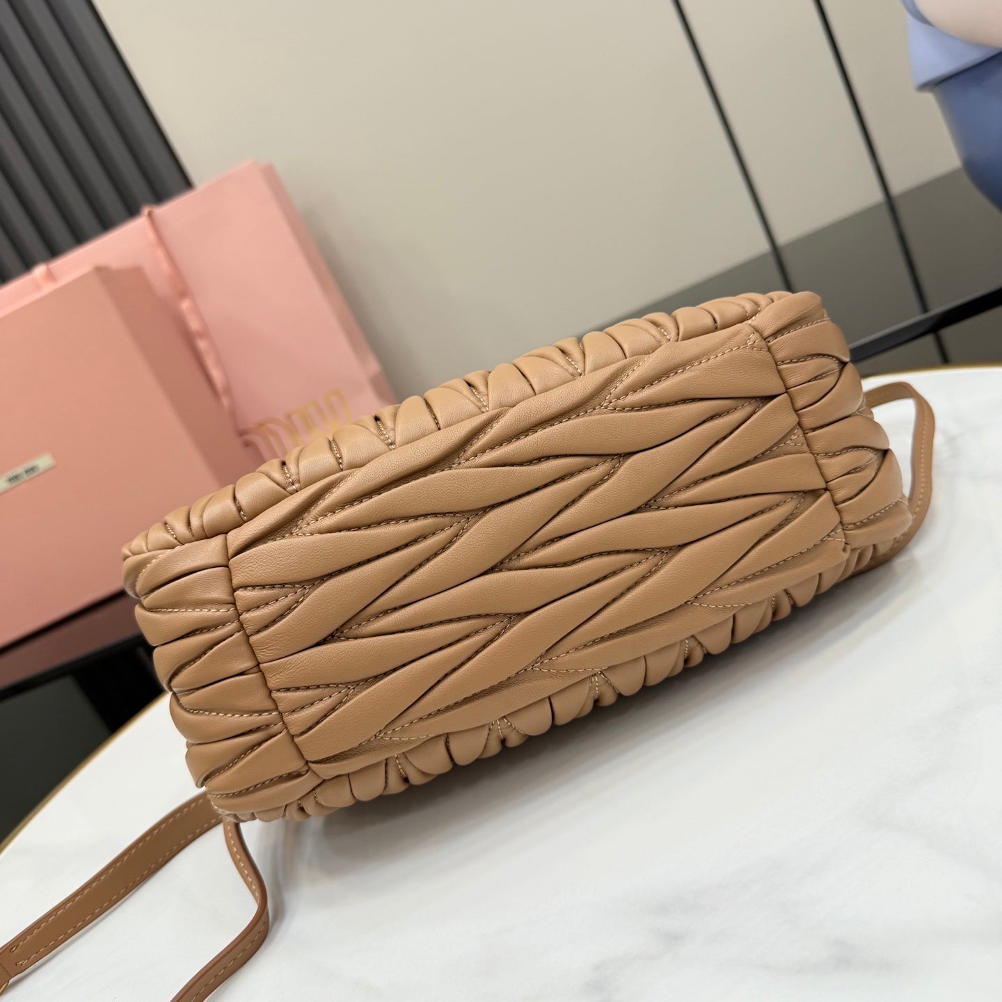 Miu Miu Brown Lambskin Leather Vintage-Finish Handbag
