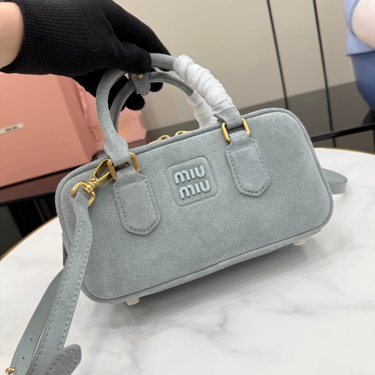 Lambskin Leather Letter-Motif Crossbody Bag